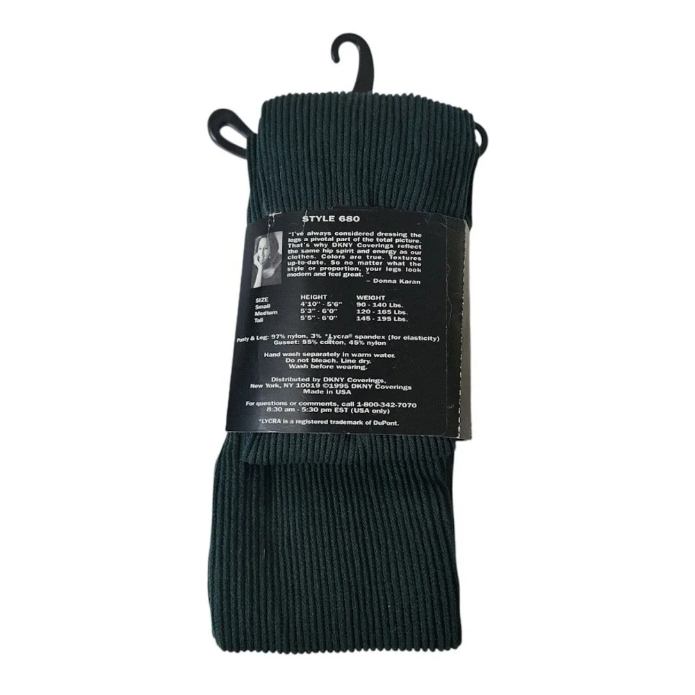 DKNY Vintage 90s Rib Knit Tights Small Jewel Green‎ Dark Academia Prep NWT